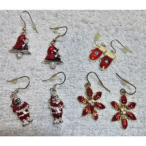Women's Unbranded Red and Silver Christmas Themed Earrings, One Size